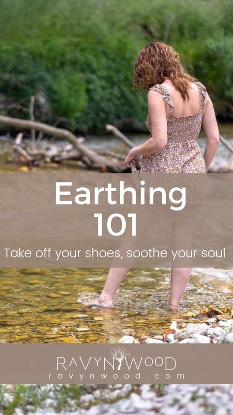 woman with her back to us, wading ankle deep in a stream with a rocky bed. trees in the background. Grounding Shoes Earthing, Earthing Shoes, Grounding Exercises, Earthing Grounding, Green Witchcraft, Stronger Immune System, Take Off Your Shoes, Earth Shoes, Alternative Healing