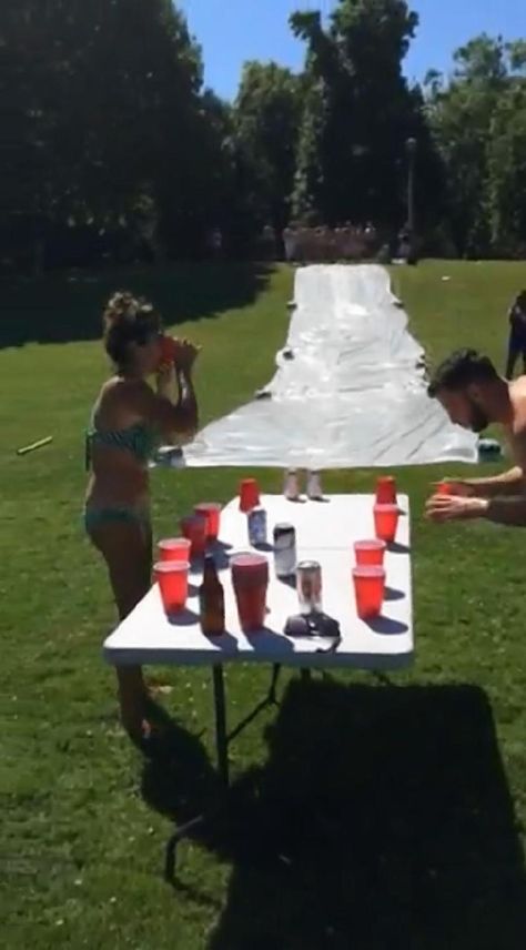 ... And then you flip, a twist on the flip cup drinking game in which you drink out of a cup and then flip it. Drunk Olympics, Backyard Essentials, Beer Olympics Party, Outdoor Drinking Games, Beer Olympics Games, Alcohol Ideas, Winter Party Games, Drunk Games, Beer Olympics