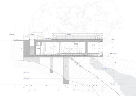 Homes On Stilts, Architecture Student Portfolio, Autocad Revit, Water Architecture, Cliff Edge, Glass Bridge, Desert Resort, Concrete Buildings, Cliff House