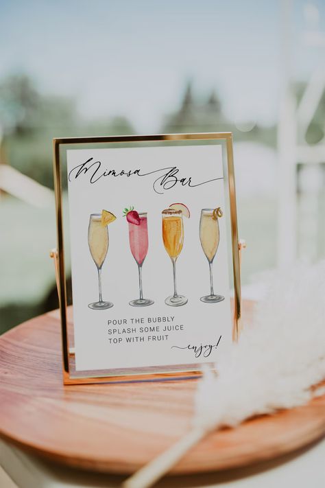 Modern Minimalist Mimosa Bar Sign, Wedding Drink Sign, Printable Template, Instant Editable Download, Bridal Shower Sign, Baby Shower Sign - Etsy Canada Mimosa Bar Wedding, Mimosa Party, Tea Party Wedding Shower, Baby Shower Cocktails, Wedding Drink Sign, Bar Sign Wedding, Simple Bridal Shower, Bubbly Bar, Mimosa Bar Sign