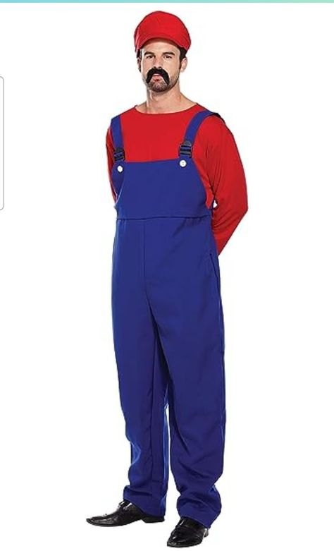 New Adult Men Super Mario Luigi Bros Plumber Brothers Fancy Dress Outfit Costume Couples Fancy Dress, 1980s Fancy Dress, Super Mario Luigi, Mens Fancy Dress, Mens Halloween, Super Mario And Luigi, Outfit Costume, Cheerleader Costume, Blue Overalls