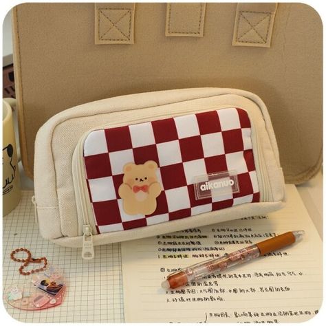 151.36 MXN$ 50％ Off | Kawai Canvas Cute Japanese Checkerboard Student Stationery School Supplies Large Capacity Pencil Case Back To School Cute Bag Cute Pencil Case For School, Japanese Pencil Case, Japanese School Supplies, Cute Backpacks For School, Stationery School Supplies, Cute Stationary School Supplies, School Pencil Case, Cute Pencil Case, Japanese Bag