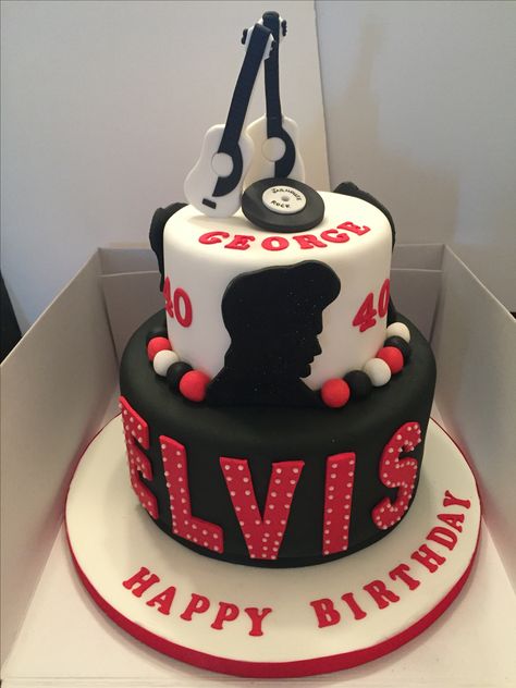 Elvis Cakes Ideas, Elvis Themed Cake, Elvis Presley Cake Design, Elvis Presley Cake Ideas, Elvis Birthday Cake, Bolo Rock, Elvis Birthday Party, Elvis Presley's Birthday, Elvis Cake