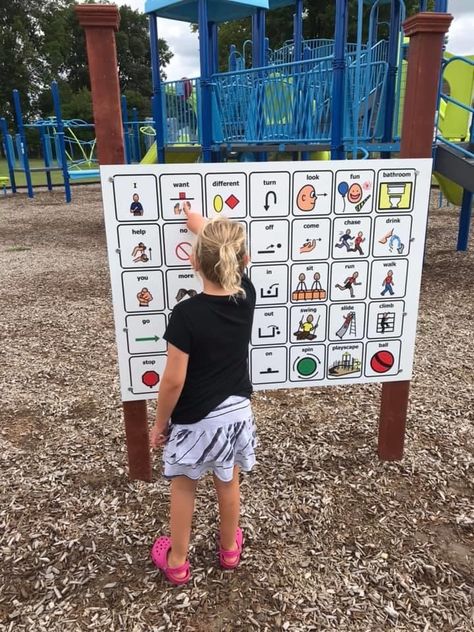 Playground Aac Board, Communication Board For Playground, Aac Communication Boards, Communication Board For Nonverbal, Accessible Playground, Aac Activities, Core Words, Core Vocabulary, Communication Board