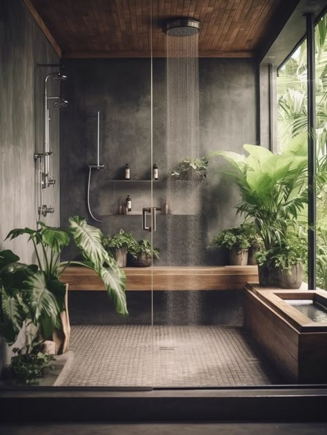 HOUSE LOVERS on X: "I'd never leave the shower 😌 https://t.co/Ly7W1VE7AU" / X Shower With Plants, Moody Bathrooms, Moody Bathroom, Cozy Interior Design, Camps Bay, Bathroom Inspiration Modern, Laundry Room Bathroom, Welcome To My House, Dark Home Decor