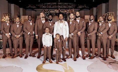 Nude Color Wedding Theme, Nude Wedding Theme, Brown Groomsmen, Black People Weddings, Brown Wedding Themes, Black Tuxedo Wedding, Emerald Wedding Colors, Ring Bearer Suit, Nude Wedding