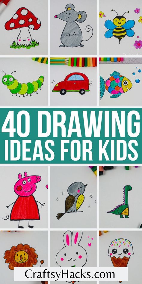 Art drawings can be a fun activity to do with your kids. Give them plenty of ideas and drawing inspiration from this list. So many cute animal drawings and easy patterns for them to learn. Some Easy Drawings, Sketches Cartoon, Retro Animation, Easy Drawing Ideas For Kids, Sparrow Drawing, Sketch Disney, Easy Pictures To Draw, Animation Tips, Toddler Drawing