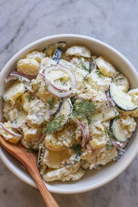 Ina Garten Potato Salad, Tzatziki Potato Salad, Grilled Okra, Making Potato Salad, Potato Salad Healthy, Braised Brisket, Red Onion Salad, Salad Healthy, Summer Side Dishes