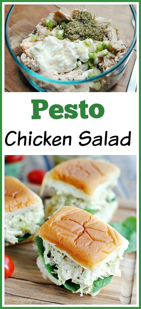 Easy Pesto Chicken Salad - This is a really nice change from your typical chicken salad! You can serve it on the bread of your choice or simply serve over a salad for a lighter meal. Easy Pesto Chicken, Pesto Chicken Salad, Chicken Salad Sandwiches, Salad Easy, Salad Sandwich, Pesto Chicken, Chicken Salad Recipes, Easy Delicious, The Chicken