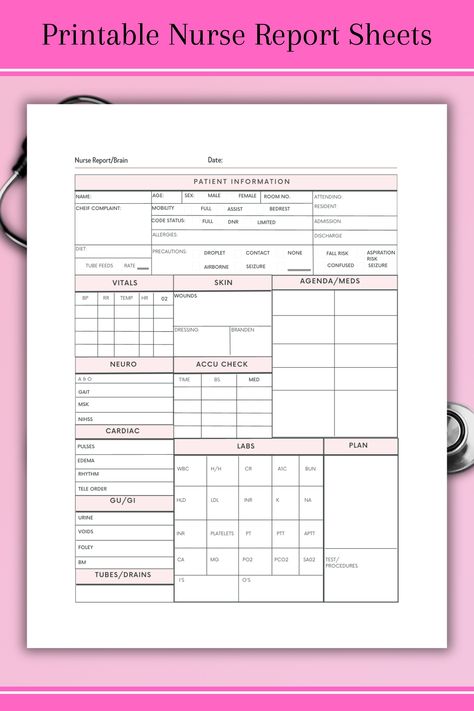 Nurse Sheet Templates, Nurse Hand Off Report Sheet, Nurse Report Sheet Templates, Nursing Report Sheet Templates, Nicu Nurse Education, Charting For Nurses, Nurse Education, Nurse Brain Sheet, Nurse Brain