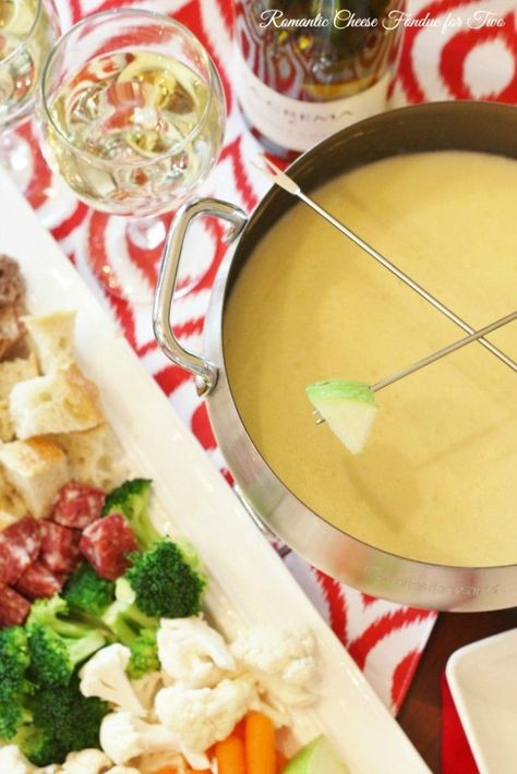 Romantic Cheese Fondue For Two - Valentines Menu Fondue For Two, Easy Cheese Fondue, Fondue Recipes Cheese, Fondue Party, Fondue Recipes, Romantic Dinners, Cheese Fondue, Appetizer Snacks, Me Time