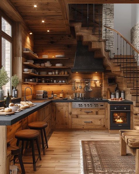 Cabin Kitchen Decor, Cabin Homes Interior, Comfy Cozy Home, House Aesthetics, Timber Kitchen, Diwali Decorations At Home, Home Decor On A Budget, Cabin Kitchens, Barn Homes