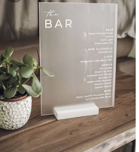 Wedding Bar Drinks, Menu Acrylic, Modern Wedding Signs, Drinks Bar, Bar Wedding, Signature Drinks Sign, Drink Signs, Future Wedding Plans, Wedding Drink