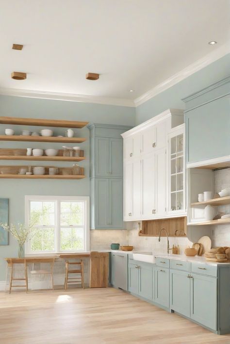 kitchen paint colors, best kitchen paint, oak kitchen cabinets, wall paint for kitchen Sherman Williams Sea Salt Kitchen Cabinets, Beach Cabinets Kitchen, Seasalt Color Kitchen Cabinets, Sea Salt Kitchen Walls White Cabinets, Sea Salt Painted Furniture, Sherwin Williams Sea Salt Cabinets, Light Teal Kitchen Walls, Coastal Kitchen Cabinets Paint Colors, Light Blue Walls Kitchen