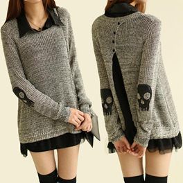 Grey 2 Piece Skull Sleeve Knit Jumper COMBO C33450 Skull Cutout, Punk Skull, Skull Sweater, Punk Dress, Slim Sweater, Women Sweater, Alternative Rock, Cool Sweaters, One Piece Dress