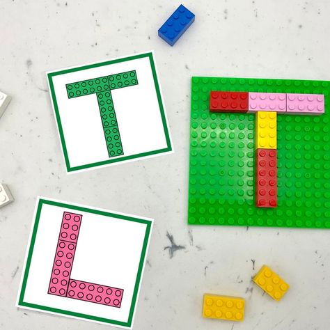 Lego Activities Preschool, What To Build With Legos, Easy Lego Builds For Kids, Letters Activity For Kids, Lego Crafts For Kids, Learning Letters Activities, Activities To Learn Letters, Lego Kindergarten, Hands On Alphabet Activities