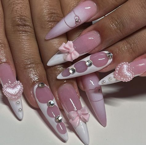 Gloomy Bear Nails, Nails Photo Ideas, Pink Stiletto Nails, Glow Nails, School Nails, Long Acrylic, Nails Only, Nails 2023, Bling Acrylic Nails