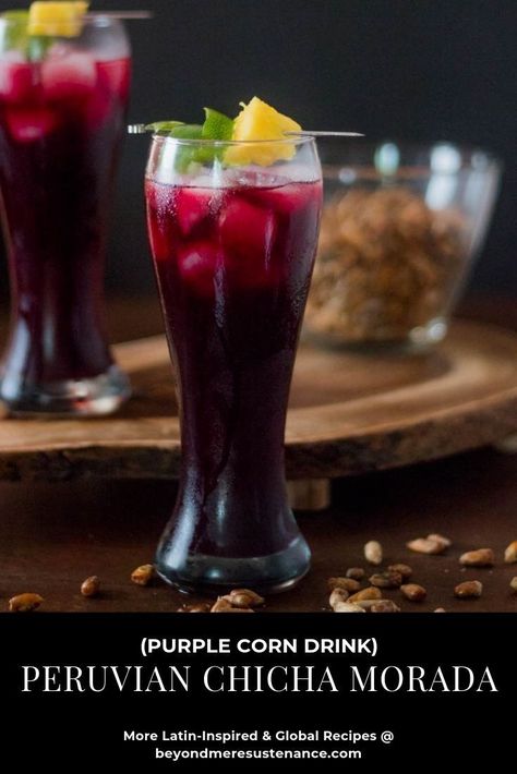 Chicha morada is the quintessential drink of the Andes and an essential ingredients in cocktails, desserts, and more... Make it on your stove top or in your Instant Pot, grab an icy cold glass, and reserve the rest for future use! #Peruvianchichamorada #purplecorndrink #purplecornrecipe #Peruviandrinks #nonalcoholicbeverages #mocktails #punchrecipes Peruvian Drinks, Purple Corn, Citrus Squeezer, Pisco Sour, Peruvian Recipes, Mocktail Recipe, Punch Recipes, Pisco, Fun Cocktails