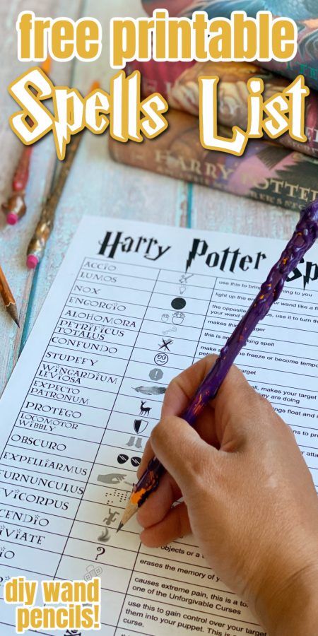 Harry Potter Pencil Wands, Pencil Wands, Harry Potter Spells List, Harry Potter Classes, Harry Potter Spell Book, Harry Potter Activities, Harry Potter Movie Night, Harry Potter Day, Harry Potter Printables Free