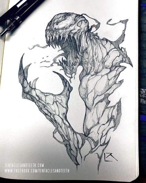 Horror Sketch, Digital Horror, Carnage Venom, Marvel Art Drawings, Carnage Marvel, Venom Spiderman, Venom Art, Spiderman Drawing, Spiderman Art Sketch