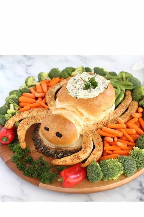 Spider Bread Dip Bowl Halloween Veggie Tray Ideas, Spider Bread Bowl, Bread Dip Bowl, Spider Bread, Halloween Meals, Halloween Veggie Tray, Spooky Foods, Bread Shapes, Fun Halloween Appetizers