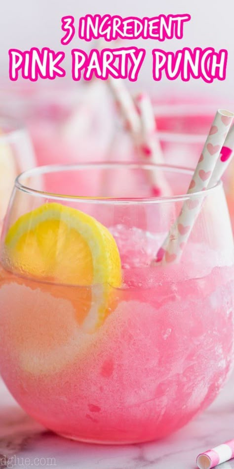 Three Ingredient Pink Party Punch - Simple Joy Party Alcoholic Punch, Pink Party Punch, Party Punch Alcohol, Pink Party Punches, Pink Punch Recipes, Pink Party Foods, Alcoholic Punch Recipes, Pink Snacks, Party Punch Recipes