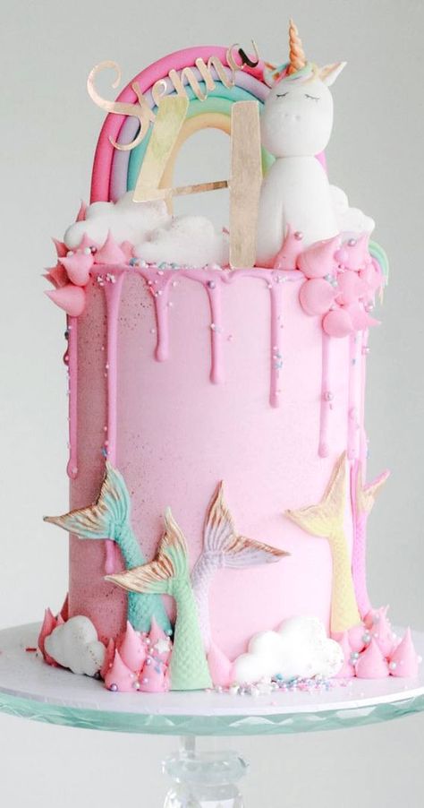 Pink Rainbow Birthday Cake, Princess And Unicorn Cake, Mermaid Unicorn Birthday Cake, Unicorn Mermaid Birthday Cake, Pink Unicorn Birthday Cake, Unicorn And Mermaid Cake, Mermaid And Unicorn Cake, Unicorn Barbie Cake, Birthday Cake For 7 Yrs Old Girl