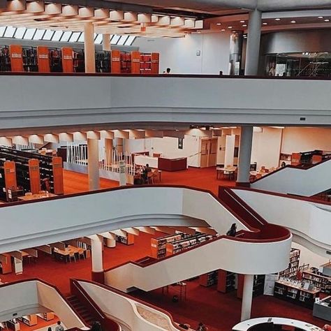 HAUS of T on Instagram: "Museums / Cultural Centers No: 164 Toronto Reference Library Location: Toronto, ON, Canada Year: 1977 Architect: Raymond Moriyama ‌ The Toronto Reference Library (TRL) is the flagship of the world’s busiest urban library system. Occupying over 416,000 sqf, it is a centrally located landmark which opened its doors in 1977. Designed by architect Raymond Moriyama, the robust five-storey building was clad in red brick, its mass scaled back by terracing the façade along the diagonal. Bands of mirrored glass suggested an inner world within. The narrow corner entrance, flanked on two sides by a colonnade, drew patrons into the building’s soaring interior. With escalating demands on the library system, the TRL recently completed an extensive five-year phased revitalization Toronto Library, Library System, Inner World, Cultural Center, Red Bricks, The Library, Terrace, Entrance, Toronto