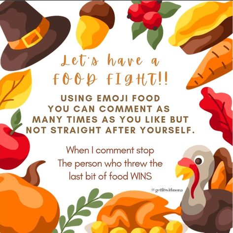 Thanksgiving food fight engagement post Thanksgiving Fb Games, Interactive Posts Thanksgiving, Thanksgiving Facebook Engagement Posts, November Facebook Engagement Posts, Interactive Posts Facebook Engagement Thanksgiving, Sunday Interactive Posts Facebook, Interactive Thanksgiving Posts, November Engagement Posts, Thanksgiving Interactive Posts Facebook