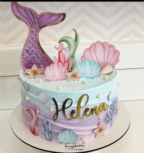 Mermaid Birthday Party Cakes, Sirena Cake Ideas, One Tier Mermaid Cake, Mermaid Cake Theme, Small Mermaid Cake Birthday, Two The Sea Birthday Cake, Mermaid Smash Cake One Year Old, Mermaid Birthday Cakes For Kids, Mermaid Bday Cake