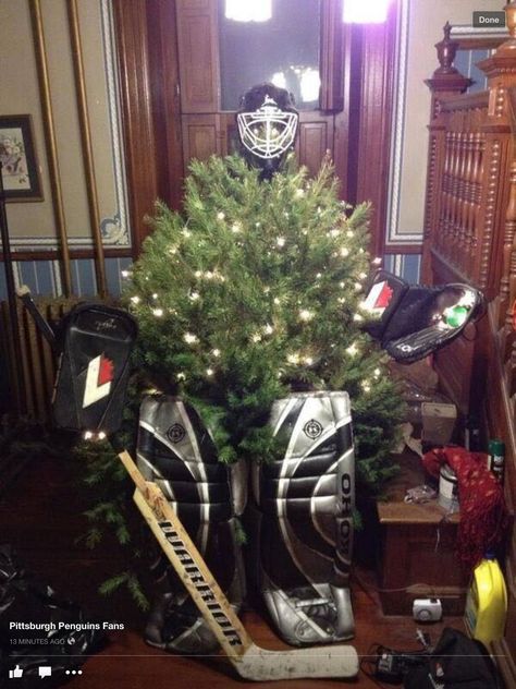 Hockey Decorations, Hockey Christmas Tree, Goalie Mom, Hockey Family, Hockey Bedroom, Hockey Christmas, Hockey Decor, Hockey Room, Rangers Hockey