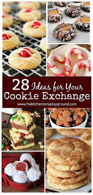 28 Cookie Exchange Ideas ~ These Christmas treats will be the hit of any get-together! Check out this collection of ideas for your cookie exchange to find so many beauties to share. www.thekitchenismyplayground.com Cookie Exchange Recipes Easy, The Kitchen Is My Playground, Christmas Cookie Exchange Recipes, Amazing Cookie Recipes, Christmas Cookie Swap, Cookie Exchange Recipes, Favorite Christmas Recipes, Popular Cookies, Cookie Exchange Party