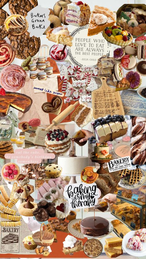 Aesthetic Baking Background, Cookies Astethic, Baking Aesthetic Wallpaper, Bakery Aesthetic Wallpaper, Food Collage Aesthetic, Bakery Journal, Baking Collage, Food Iphone Wallpaper, Locker Pictures