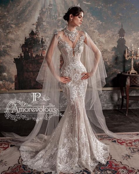 JoliPoli Couture | Gorgeous like a queen❤️ #weddingdress #luxurywedding #royalwedding #prewedding #ceremony #jolipoli #amorevolouscollection #amorevolous… | Instagram Mermaid Bride Dress, Bride Dress Long, Mermaid Bride Dresses, Mermaid Bride, Beaded Lace Wedding Dress, Different Wedding Dresses, Long Bridal Gown, Wedding Dress Bustle, Long Cape