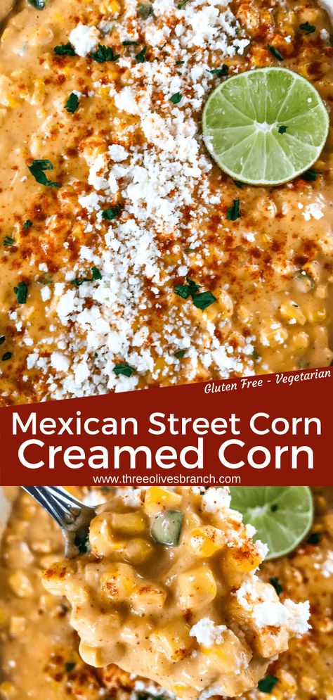 Cream Corn Mexican, Elote Cream Corn, Brisket Elote Recipe, Elote Creamed Corn Recipe, Creamed Street Corn, Creamed Corn Uses, Jalepeno Creamed Corn Recipe Crockpot, Spicy Cream Corn Recipe, Mexican Cream Corn Recipe