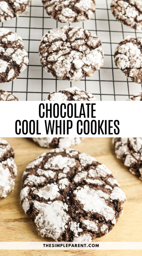 Chocolate Cool Whip, Whip Cookies, Powdered Sugar Cookies, Chocolate Crackle Cookies, Recipes With Cool Whip, Cool Whip Cookies, Crackle Cookies, Chocolate Crackles, 3 Ingredient Cookies