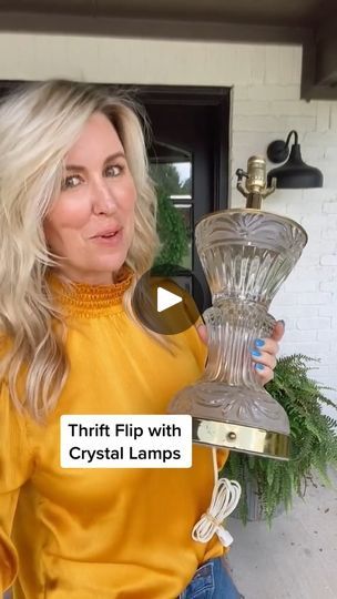 114K views · 1.6K reactions | Thrift Flip upcycle with Crystal Lamps! I had fun figuring out how I could make these lamps in a fun little pieces of art that Left sparkle around my house.  #usa #lifehacks #upcycling #diy #hacks | Sarah Teresinski Ideas For Old Floor Lamps, Upcycled Lamps Ideas, Diy Glass Lamp Shade, Old Light Fixtures Repurpose, Old Lamps Makeover, Goodwill Upcycle Decor, Repurpose Lamps, Thrift Decor Ideas, Sarah Teresinski