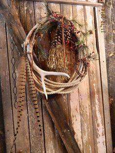 Western Cowboy Rodeo Farm Christmas Holiday Wreath by dakotagypsy Western Wreaths, Antler Ideas, Antler Wreath, Pine Boughs, Antler Crafts, Farm Christmas, Western Crafts, Antler Art, Cowboy Rodeo