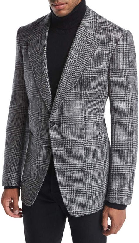 Tom Ford Shelton Base Prince of Wales Plaid Sport Jacket David Beckham Suit, Blazer Wedding, Men Office, Blazer Outfits Men, Tom Ford Suit, Cocktail Dinner, Father Gift, Sport Jacket, Office Dress