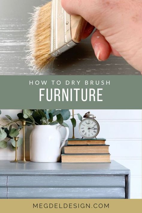 This dresser has a gorgeous dry brush finish! Learn the easy steps to a textured finish and how to dry brush furniture here! #megdeldesign #paintedfurniture #painteddresser #fusionmineralpaint Dry Brushing Furniture, Dry Brush Furniture, Refurbish Ideas, How To Dry Brush, Dry Brush Painting, Repainting Furniture, Painted Decor, Furniture Finish, Dry Brush Technique