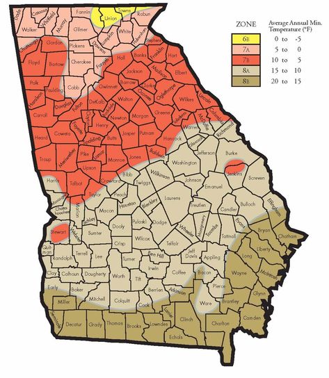 GA Cold Hardiness Zones :: Woodstock, GA = 7a Georgia Gardening, Native Plant Landscape, Plant Hardiness Zone Map, Fall Gardening, Bermuda Grass, Black Thumb, Hardiness Zones, Zone 7, Plant Zones