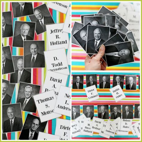 apostle cards for conference games Free Lds Conference Printables, Lds Primary Games Teaching, Lds Prophet Games, Lds Conference Bingo, Lds Prophet Matching Game, Family Home Evening Games, Family Games Indoor, General Conference Activities, Conference Ideas