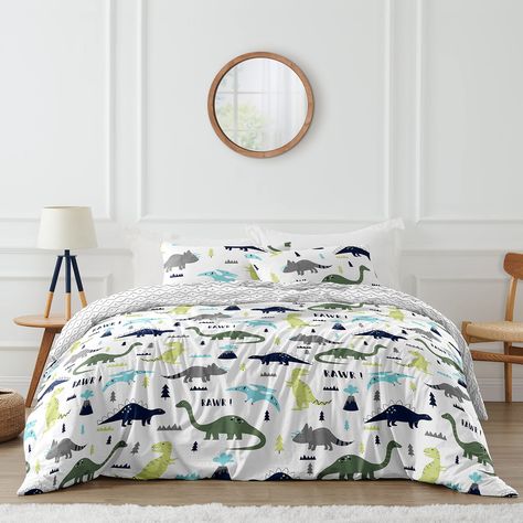 Sweet Jojo Designs Navy Blue and Green Modern Dinosaur Boys or Girls 3 Piece Full/Queen Bedding Childrens Teen Set Dinosaur Comforter, Luxury Duvet Sets, Boys Bedding Sets, Dinosaur Bedding, Kids Comforters, Blue Bedding Sets, Comforter Bedding, Green Duvet Covers, Full Bedding Sets