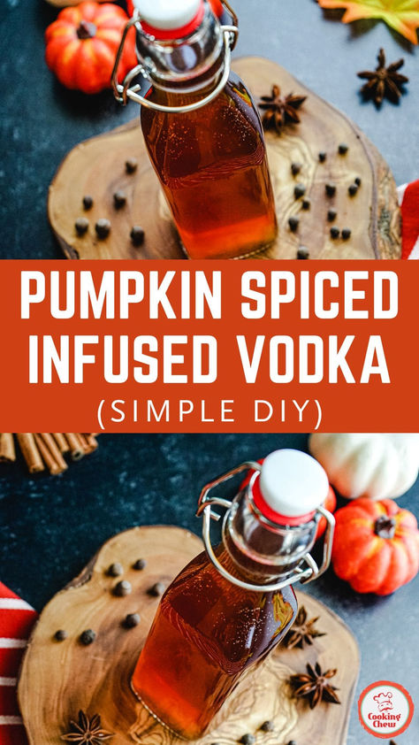 Simple DIY pumpkin spice infused vodka – perfect for fall cocktails Coffee Infused Vodka, Pumpkin Cocktails Vodka, Pumpkin Vodka Recipes, Liquor Infusions, Pumpkin Cocktails, Flavored Vodka Drinks, Diy Liquor, Homemade Liqueur, Homemade Liqueur Recipes