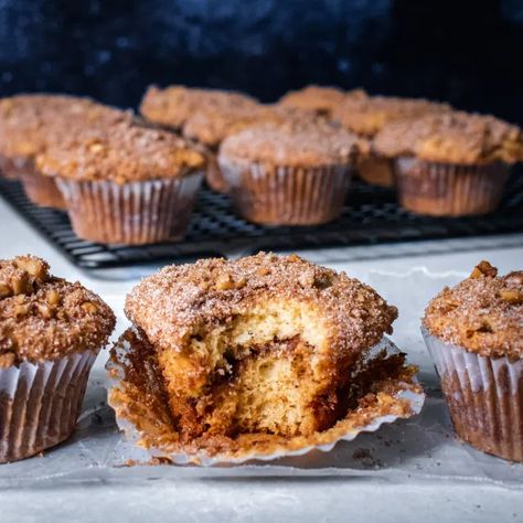 Blueberry Muffins Healthy, Sourdough Blueberry Muffins, Cinnamon Coffee Cake Muffins, Sourdough Blueberry, Crumb Coffee Cakes, Coffee Cake Cupcakes, Healthy Blueberry Muffins, Butter Cinnamon, Cinnamon Coffee Cake