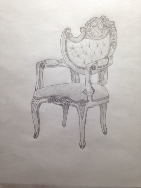 Victorian Chair (England) Gothic Furniture Sketch, Chair Drawing Reference, Chair Sketches, Furniture Sketches, Interior Sketching, Furniture Styles Guide, Rococo Chair, Table Sketch, Gothic Chair