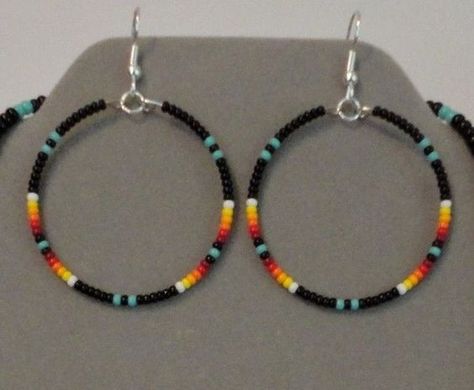 DIY Native American seed bead hoop earrings Hoop Earrings Diy, Swarovski Crystal Drop Earrings, Gold Diamond Hoop Earrings, Beaded Earrings Native, Beaded Earrings Diy, Beaded Necklace Designs, Beaded Earrings Patterns, Micro Macramé, Earrings Hoop