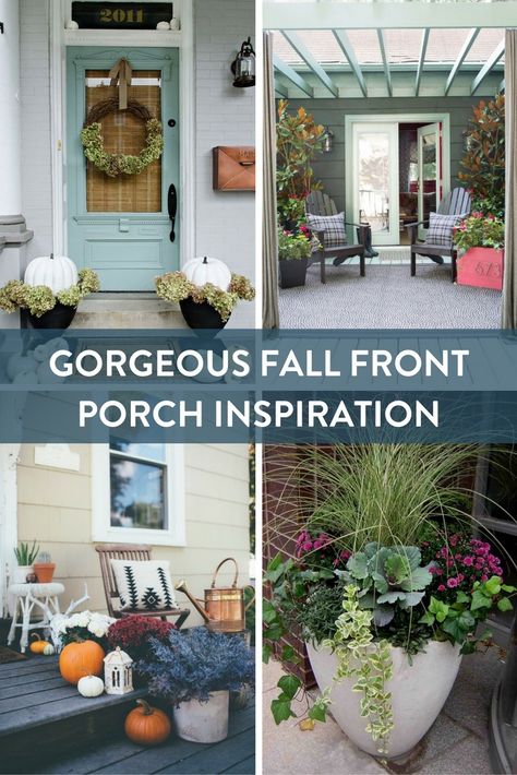 Fall Front Porch Inspiration Fall Flower Gardens, Fall Planters Outdoor, Fall Porch Decorations, Front Porch Inspiration, Fall Flowers Garden, Porch Inspiration, Fall Porch Decor, Fall Containers, Porch Decorations