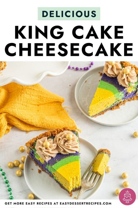 Mardi Gras Cheesecake, Kingcake Cheesecake, King Cake Cheesecake Recipe, Colorful Cheesecake, King Cake Cheesecake, Best Homemade Cheesecake Recipe, Fall Desserts Thanksgiving, Mardi Gras Desserts, Best No Bake Cheesecake