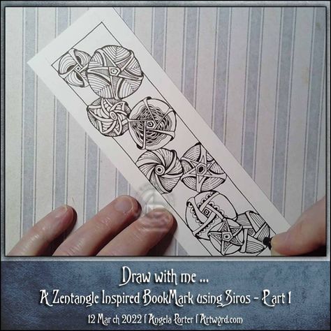 I start to design a #bookmark using the #tanglepattern Siros. Part 2 will follow tomorrow, probably. #Zentangle #lineart #pendrawing #AngelaPorter #Artwyrd Today's #YouTube #DrawWithMe #video - youtu.be/47asDc94uU4 #blog - artwyrd.com Zentangle Bookmarks Ideas, Design A Bookmark, Zentangle Bookmarks, Bookmarks Ideas, Draw Zentangle, Painting Composition, Bookmark Designs, Draw With Me, Tangle Pattern